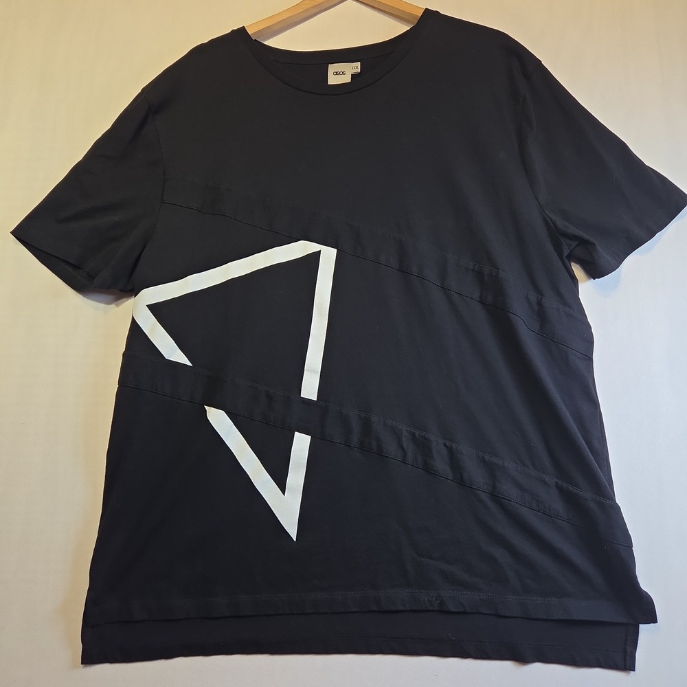 ASOS Black Graphic T-Shirt XXXL Geometric Print Crew Neck 100% Cotton Tee